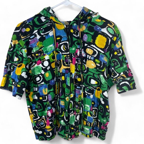 Phool Colorful Abstract Print Hoodie Jacket Women's SZ XL Y2K Artsy Short Sleeve - Picture 1 of 10